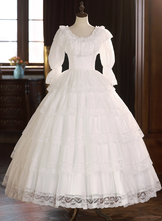 Elegant Wedding Dress Crew Neck Lace Pleated Wedding Dress D3688