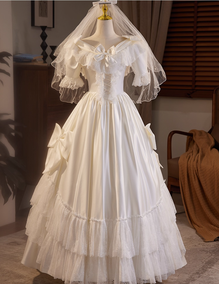 New Arrival Wedding Dress V-neck Pleated Lace Wedding Dress D3695