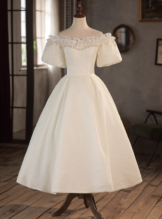 Minimalist Wedding Dress Off Shoulder Pleated Wedding Dress D3700