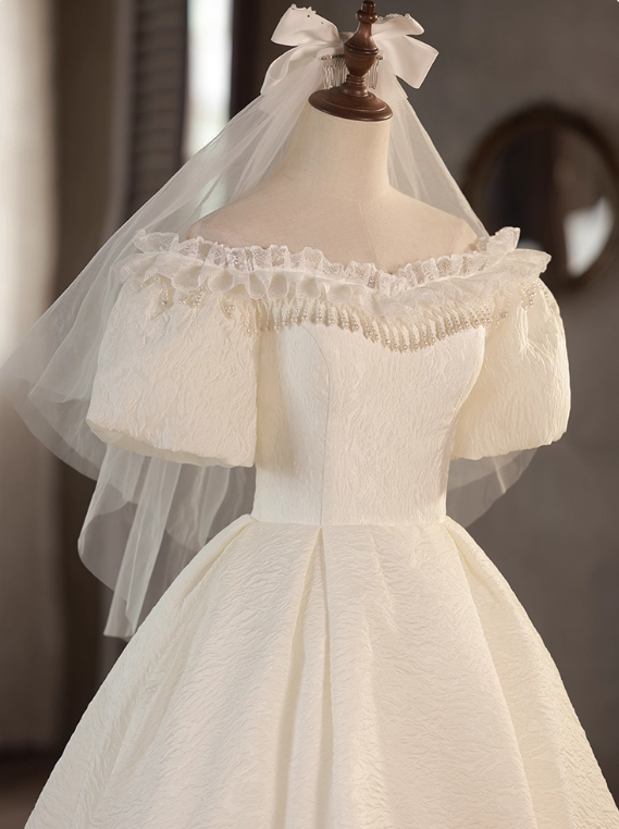 Minimalist Wedding Dress Off Shoulder Pleated Wedding Dress D3700