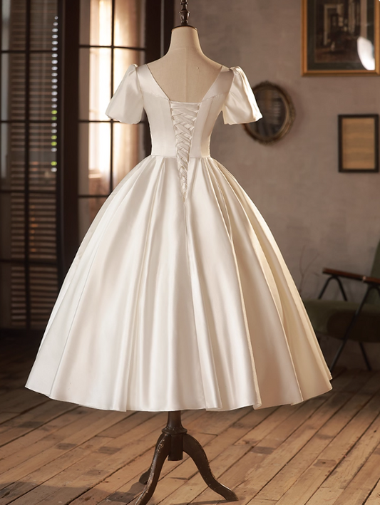 Elegant Wedding Dress Short Sleeve Pleated Wedding Dress D3702
