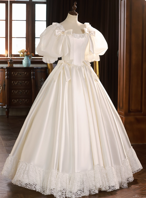 Vintage Wedding Dress Square Neck Lace Pleated Wedding Dress D3727