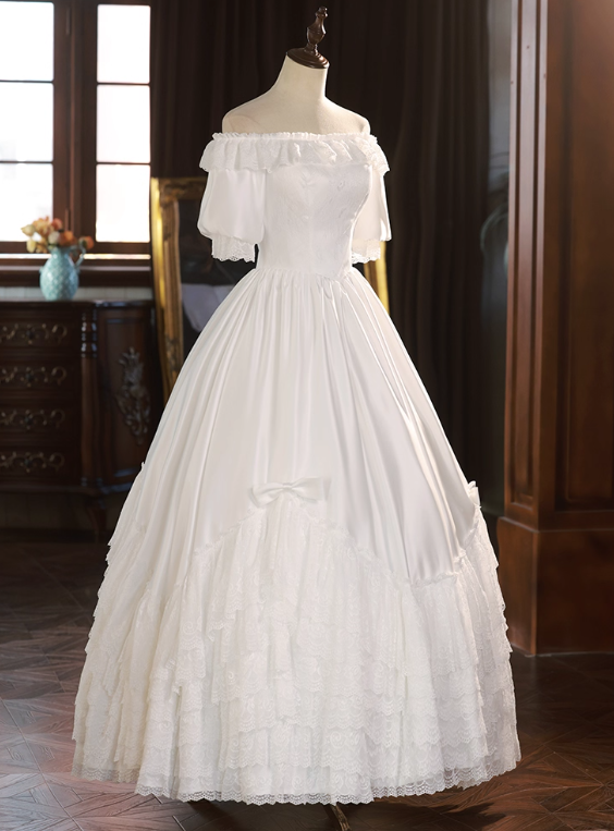 Pretty Wedding Dress Off Shoulder Pleated Tiered Wedding Dress D3728