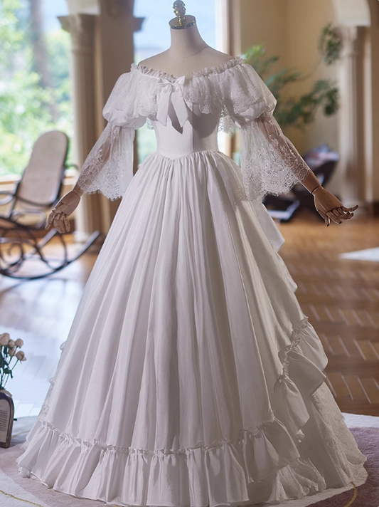 Vintage Wedding Dress V-neck Lace Pleated Wedding Dress D3734