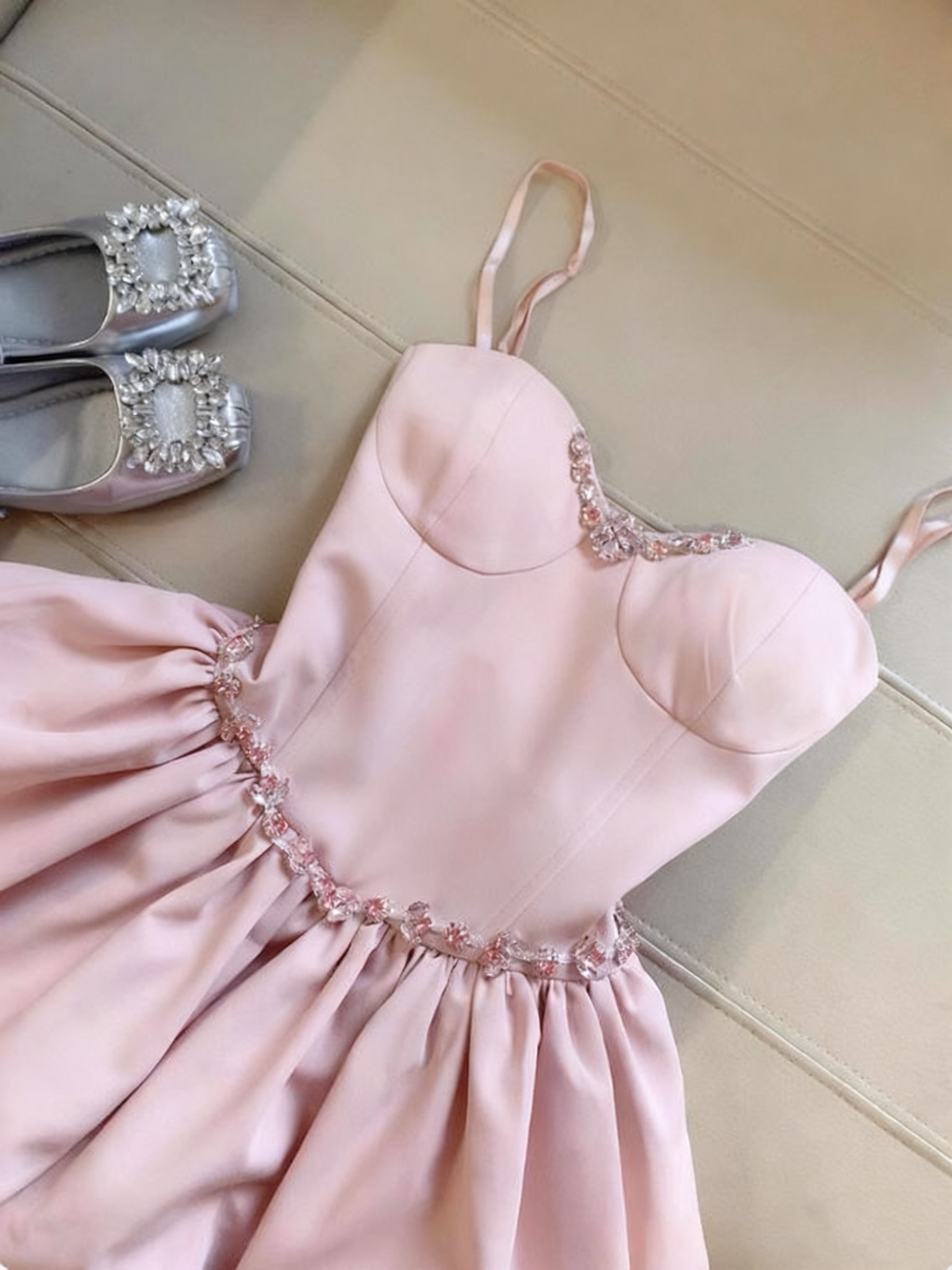 Popular Homecoming Dress Spaghetti Straps Pleated Flower Short Prom Dress Birthday Party Outfits D3737