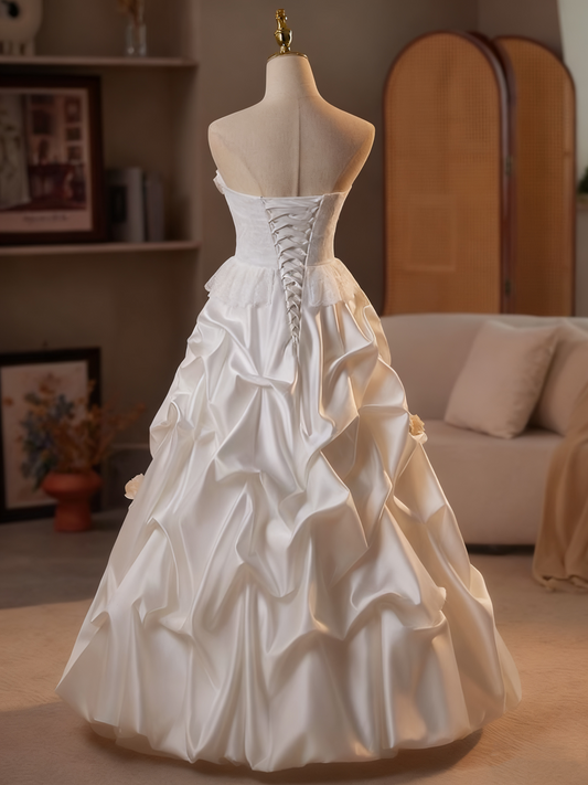 Newest Wedding Dress Strapless Flower Pleated Wedding Dress D3741