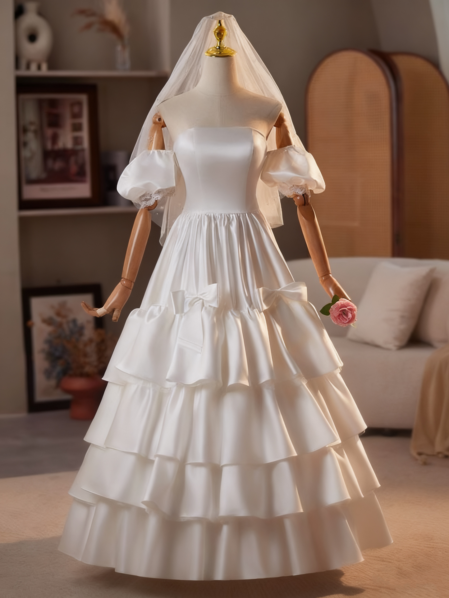 Newest Wedding Dress Off Shoulder Pleated Tiered Wedding Dress D3742