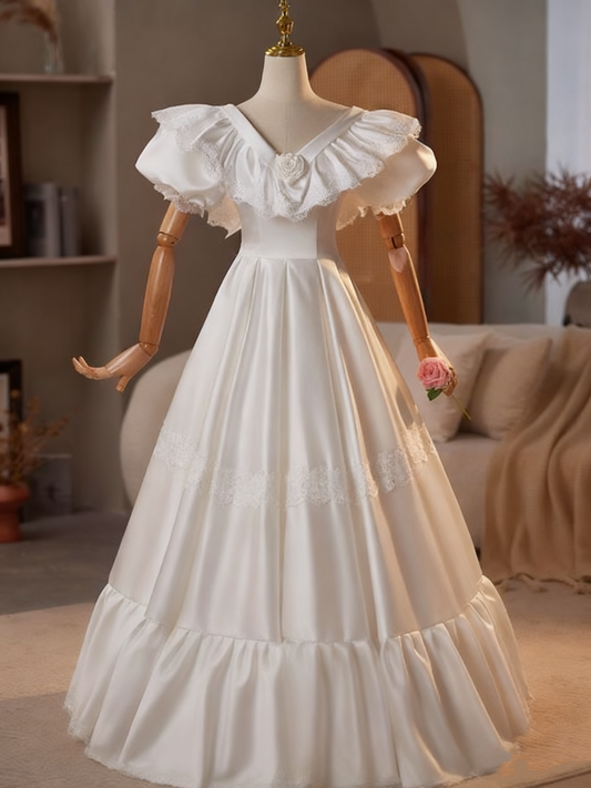 Elegant Wedding Dress V-neck Lace Pleated Wedding Dress D3746
