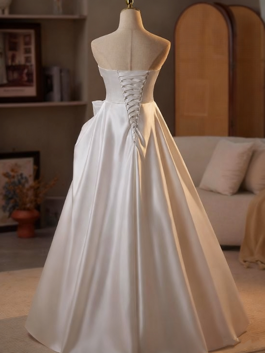 Minimalist Wedding Dress Strapless Pleated Wedding Dress D3747