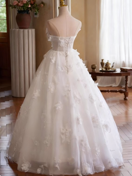 New Arrival Wedding Dress Strapless Tulle Floral Pleated Wedding Dress D3751