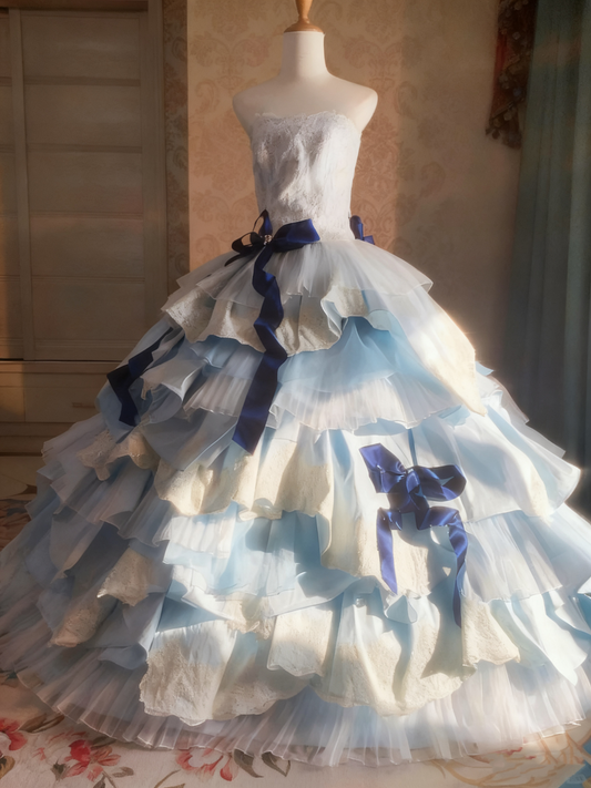 Sweet Prom Dress Strapless Pleated Tiered Ball Gown Evening Dress Birthday Outfits D3768