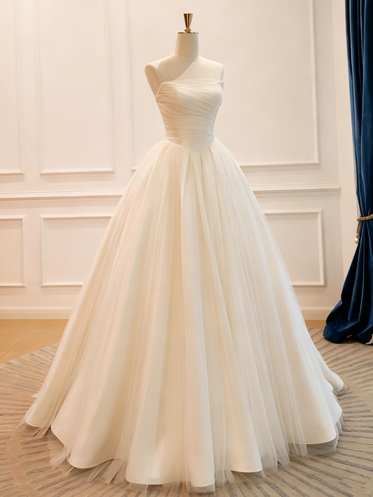 Minimalist Wedding Dress Strapless Tulle Pleated Wedding Dress D3771