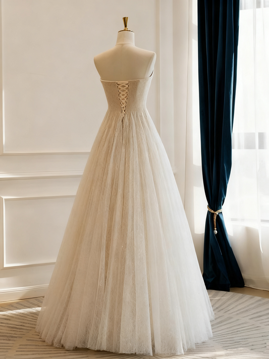 Minimalist Wedding Dress Strapless Pleated Tulle Wedding Dress D3774