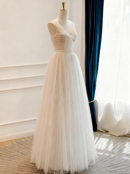 New Design Wedding Dress V-neck Tulle Pleated Wedding Dress D3778
