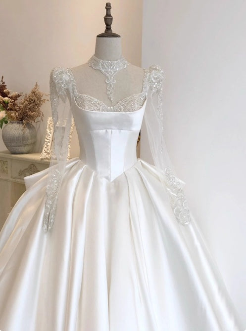 Gorgeous Wedding Dress Sweetheart Pleated Long Sleeve Wedding Dress D3795