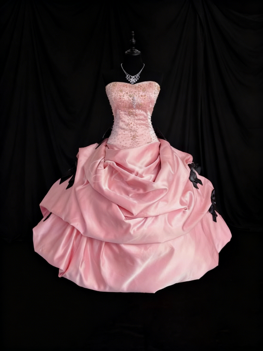 Cute Prom Dress Pink Strapless Pleated Ball Gown Quinceanera Dress Birthday Outfits D3801