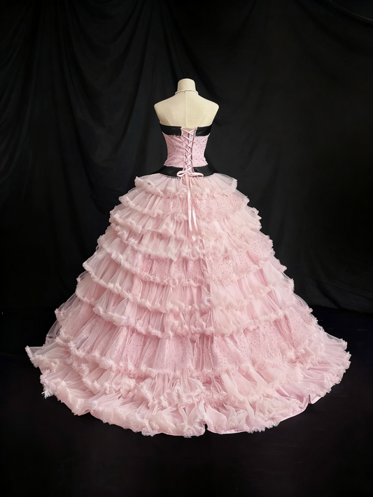 Beauty Prom Dress Strapless Pleated Tulle Ball Gown Quinceanera Dress Birthday Outfits D3815