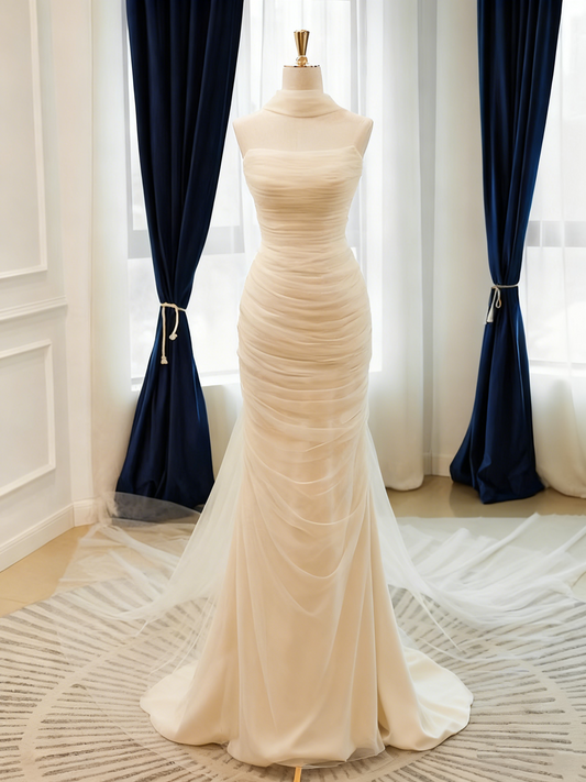 New Arrival Wedding Dress Strapless Tulle Pleated Mermaid Wedding Dress D3819
