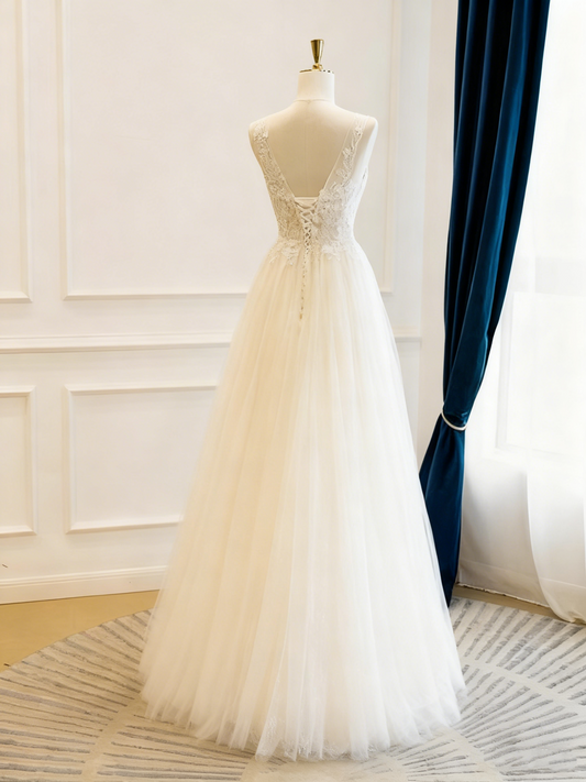 Elegant Wedding Dress V-neck Pleated Tulle Wedding Dress D3826