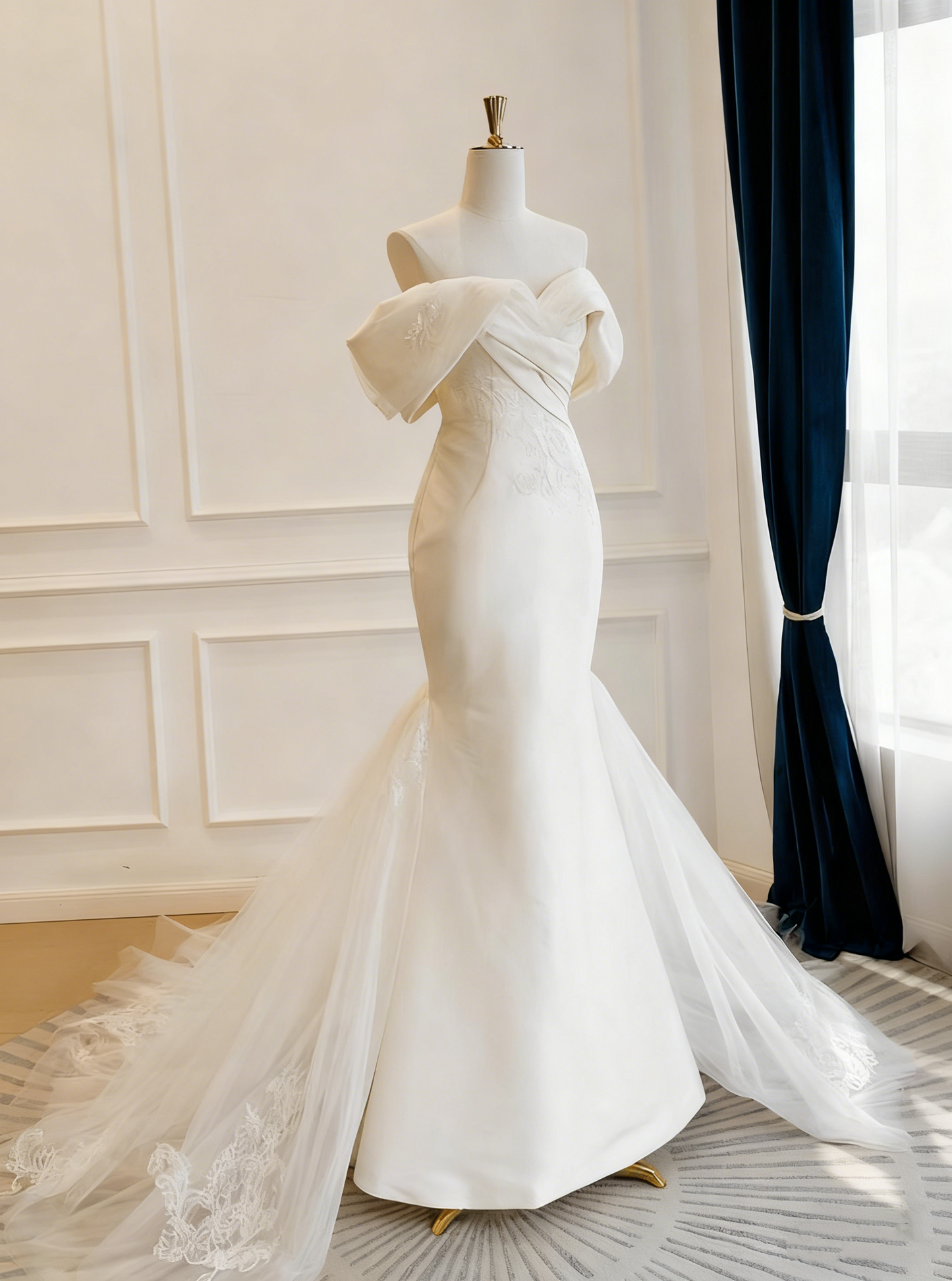 New Arrival Wedding Dress Off Shoulder Pleated Mermaid Wedding Dress D3829