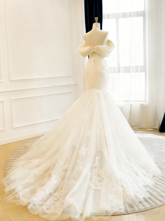 New Arrival Wedding Dress Off Shoulder Pleated Mermaid Wedding Dress D3829