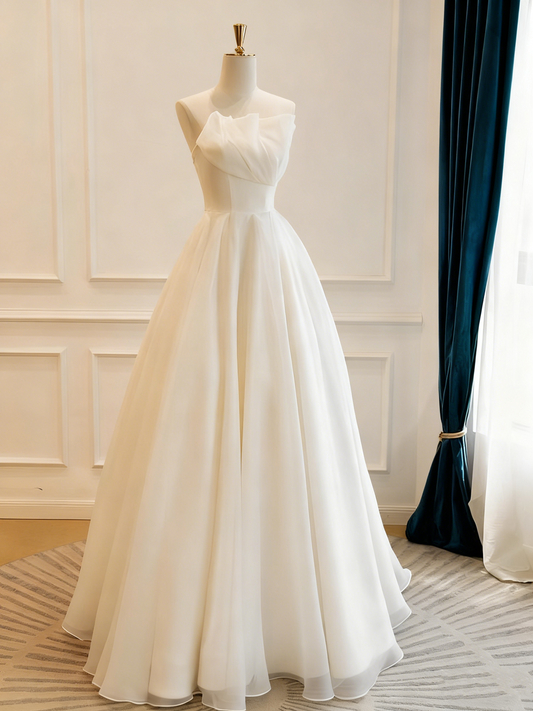 Minimalist Wedding Dress A Line Strapless Pleated Wedding Dress D3832