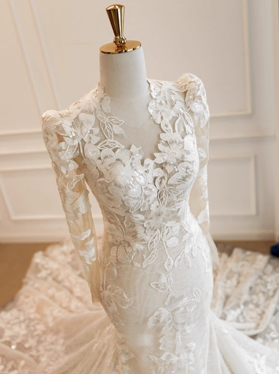 New Arrival Wedding Dress Long Sleeves Mermaid Wedding Dress D3841