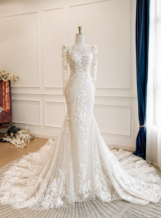 New Arrival Wedding Dress Long Sleeves Mermaid Wedding Dress D3841