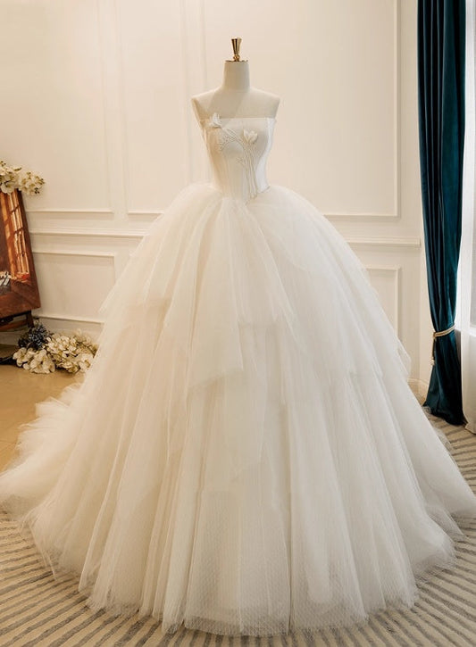 New Design Wedding Dress Strapless Pleated Tulle Wedding Dress D3843