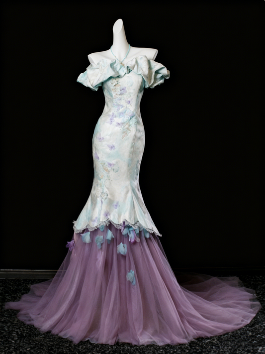 New Aarrival Prom Dress Off Shoulder Tulle Mermaid Evening Dress Birthday Outfits D3861
