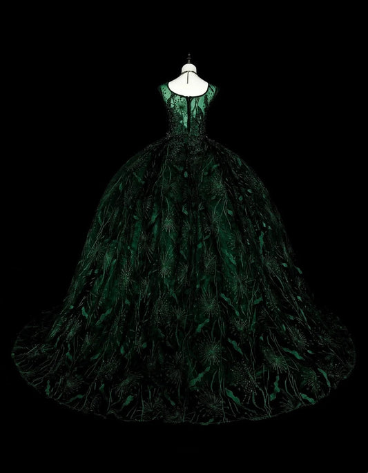 Gorgeous Prom Dress Dark Green Square Neck Pleated Tulle Ball Gown Evening Dress Quinceanera Outfits D3877