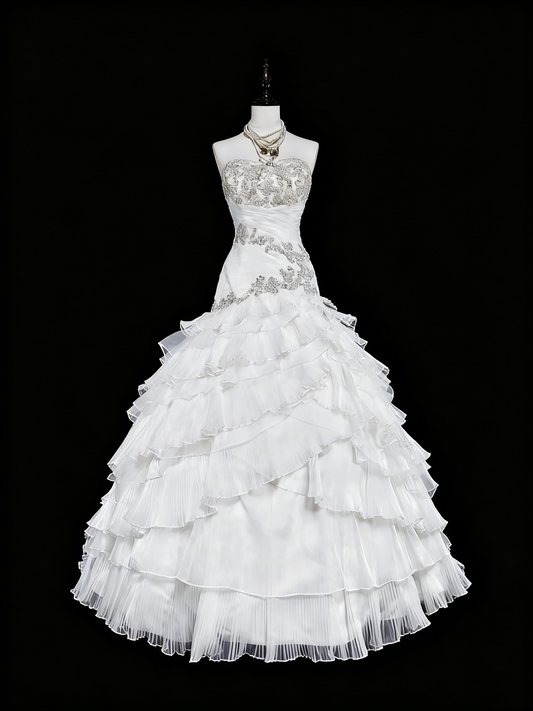 Elegant Wedding Dress Strapless Tulle Tiered Wedding Dress Dress D3888