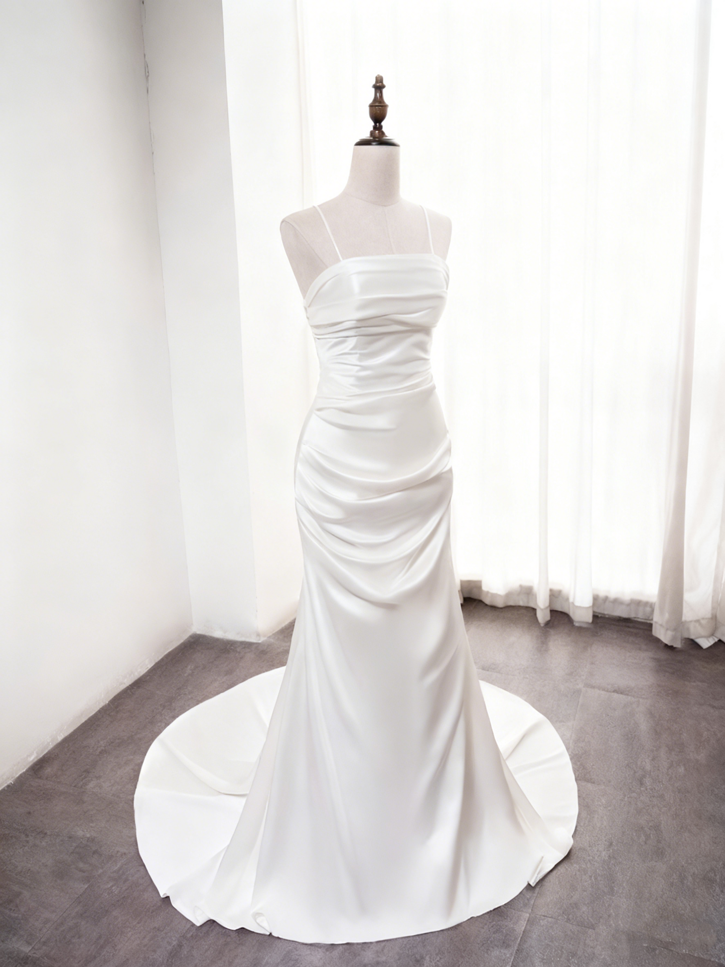Minimalist Wedding Dress Spaghetti Straps Pleated Mermaid Wedding Dress D3889