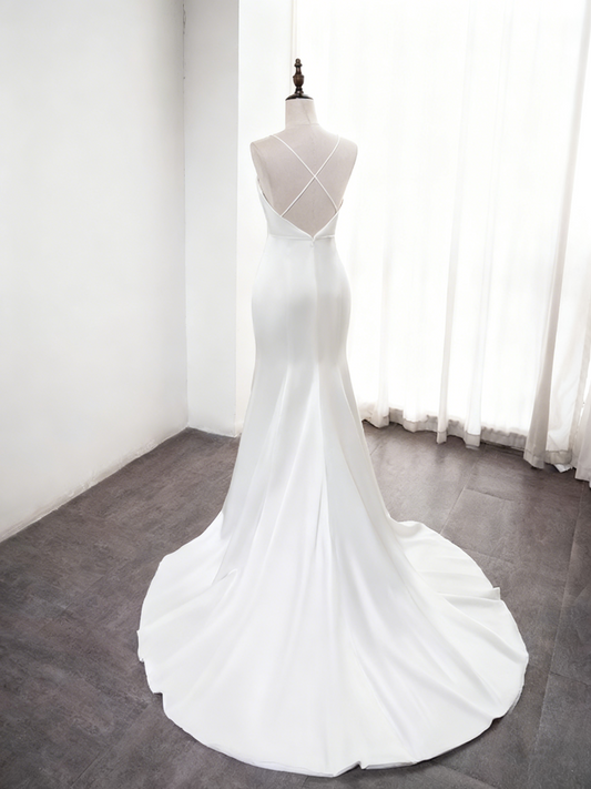 Minimalist Wedding Dress Spaghetti Straps Pleated Mermaid Wedding Dress D3889