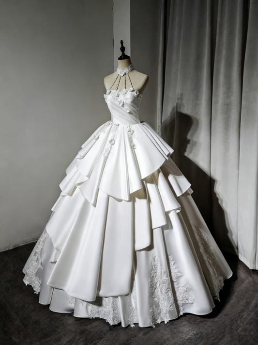 Newest Wedding Dress Halter Pleated Tiered Wedding Dress D3892