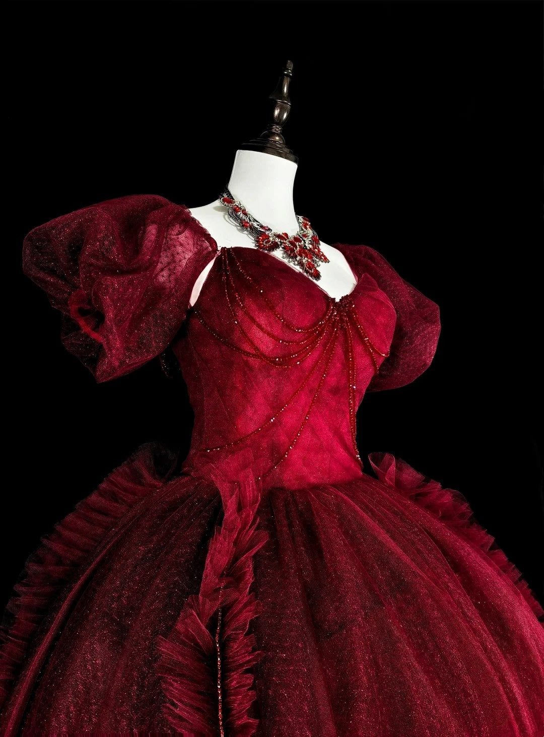 Popular Prom Dress Wine Red Sweetheart Pleated Tulle Ball Gown Evening Dress Birthday Dress D3898
