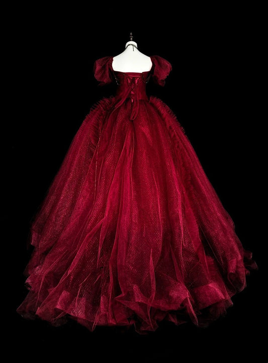Popular Prom Dress Wine Red Sweetheart Pleated Tulle Ball Gown Evening Dress Birthday Dress D3898