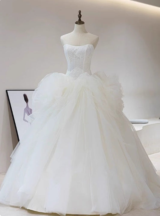 Beauty Wedding Dress Strapless Tulle Pleated Wedding Dress D3906