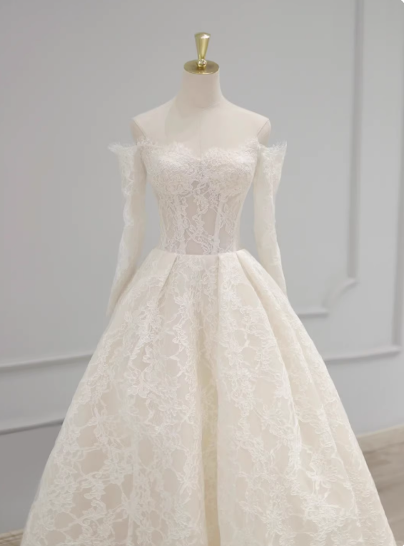 Elegant Wedding Dress Off Shoulder Lace Pleated Wedding Dress D3907