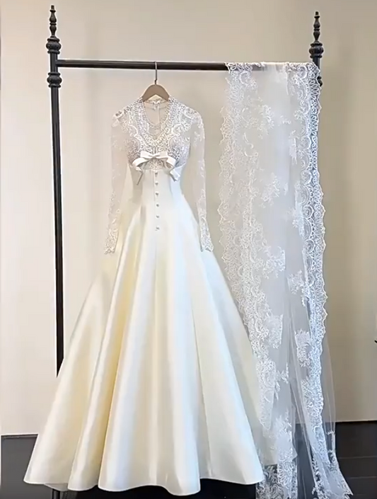 New Arrival Wedding Dress Crew Neck Lace Wedding Dress D3909