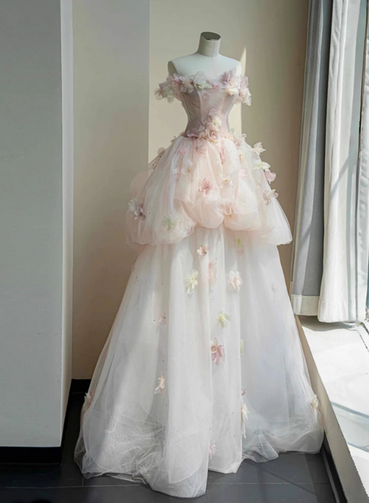 New Design Wedding Dress Strapless Floral Tulle Wedding Dress D3910