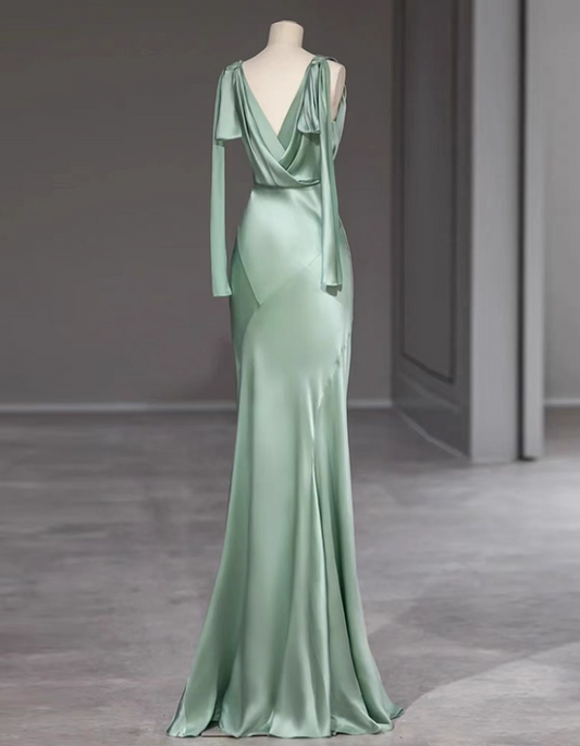 Minimalist Prom Dress V-neck Long Evening Dress Gala Dress Cocktail Dress D3916