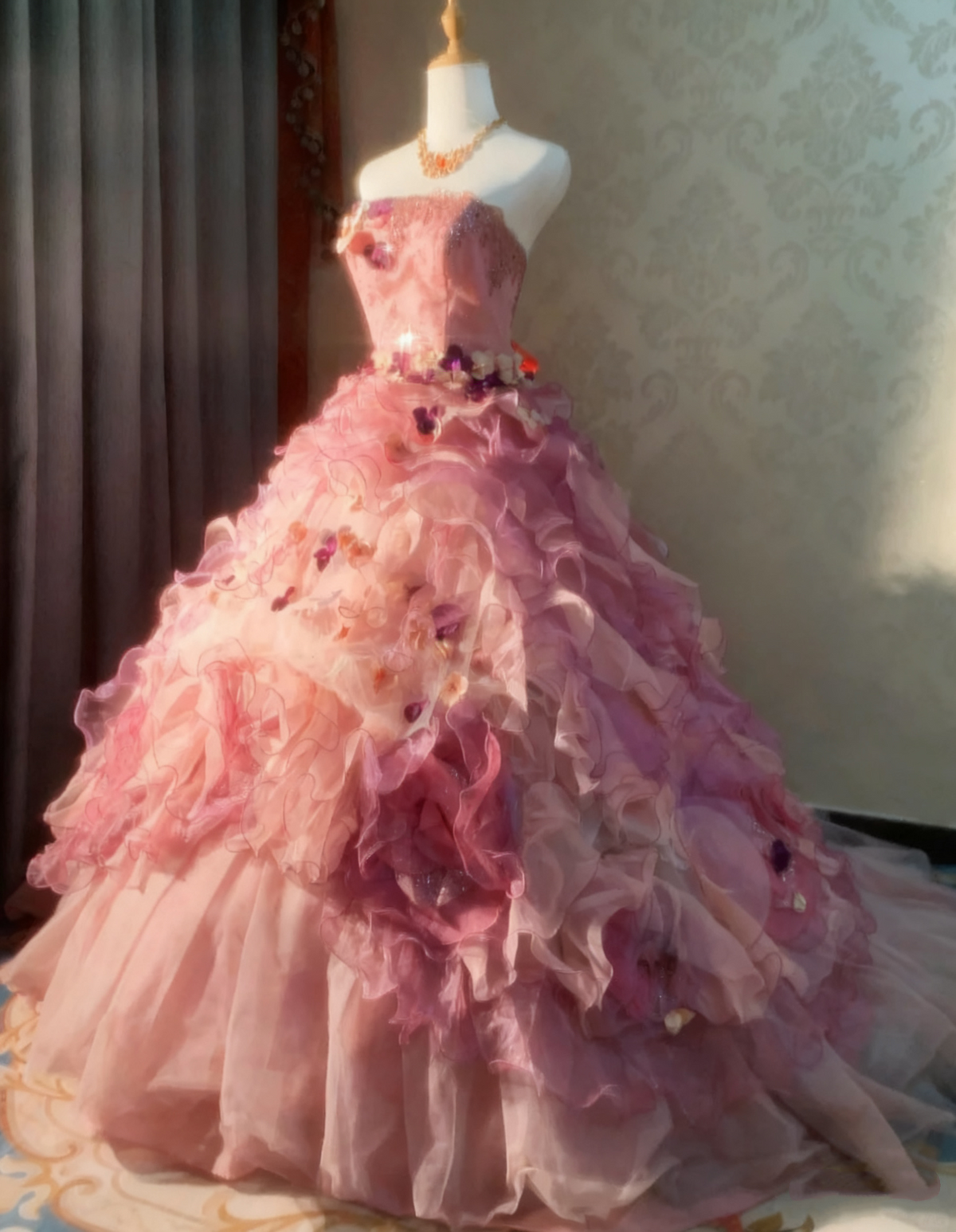 Beauty Prom Dress Strapless Ruffle Pleated Ball Gown Evening Dress Quinceanera Dress D3924