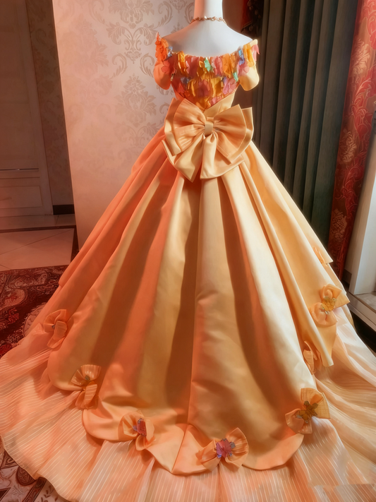 Newest Prom Dress Off Shoulder Flower Pleated Ball Gown Evening Dress Birthday Party Outfits D3935