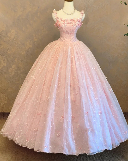 Charming Prom Dress Spaghetti Straps Pleated Tulle Ball Gown Evening Dress Sweet 16 Dress D3956