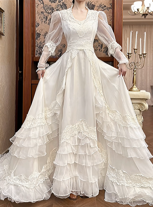 New Arrival Wedding Dress U-neck Pleated Tiered Wedding Dress D3980
