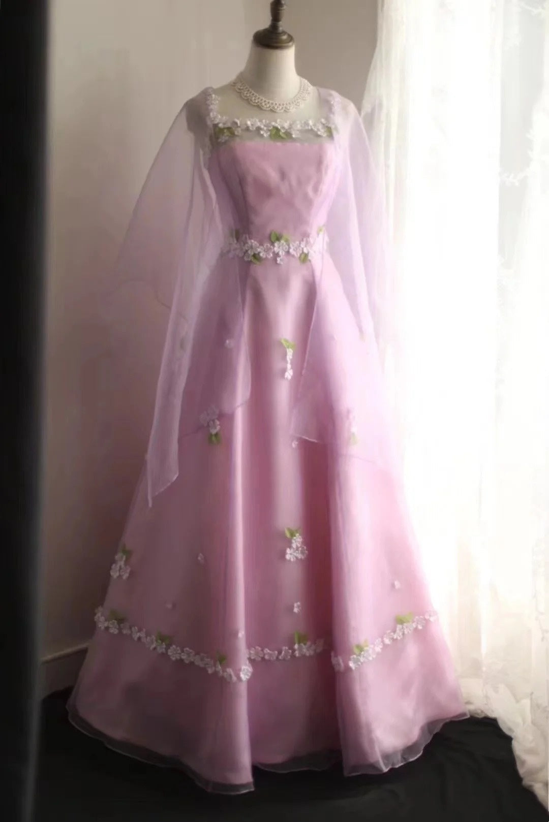 New Arrival Prom Dress Pink Spaghetti Straps Floral Evening Dress Birthday Party Dress Gala Dress D3989