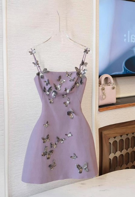 Stunning Homecoming Dress Spaghetti Straps Butterfly Short Prom Dress Cocktail Dress Birthday Party Dress D4041