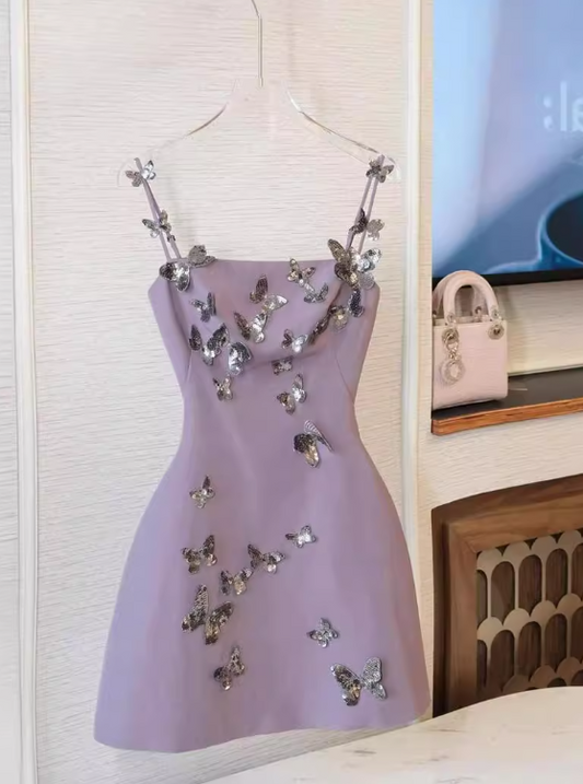 Stunning Homecoming Dress Spaghetti Straps Butterfly Short Prom Dress Cocktail Dress Birthday Party Dress D4041