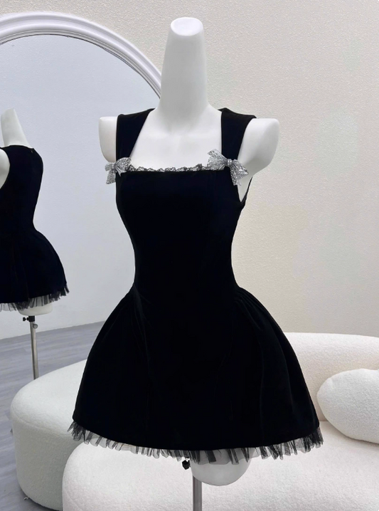 Minimalist Homecoming Dress Black A Line Straps Short Prom Dress Cocktail Dress Birthday Party Dress D4047